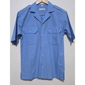 Vintage Christian Dior Men S Button Up Shirt Blue Military Polo Country Club EUC